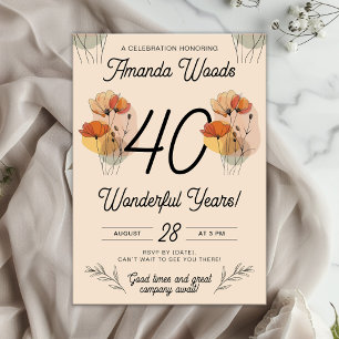 Elegant Floral 40th Birthday Invitation