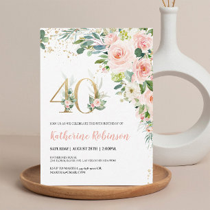 Elegant Floral 40th Birthday Invitation for Her