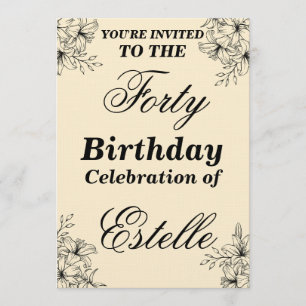 Elegant Floral 40th Birthday Invitation Template
