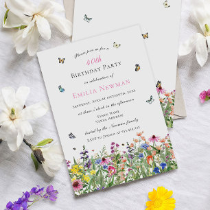 Elegant Floral 40th Birthday Party Invitation