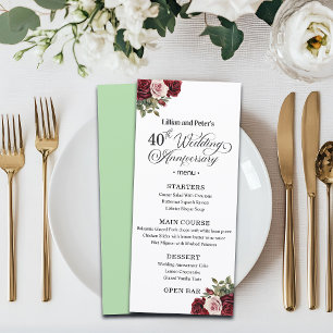 Elegant Floral 40th Wedding Anniversary Menu