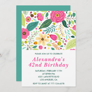 Elegant Floral 42nd birthday invitations Colourful