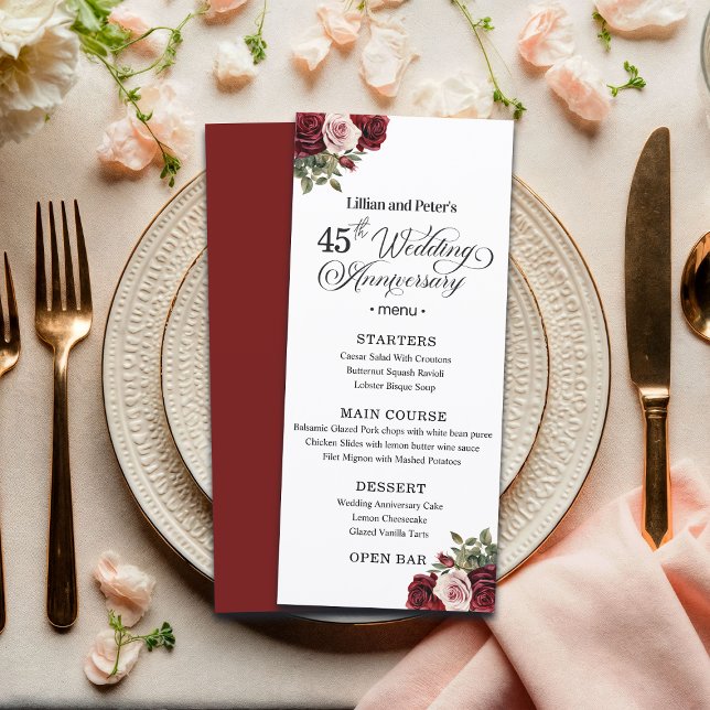 Elegant Floral 45th Wedding Anniversary Menu (Creator Uploaded)