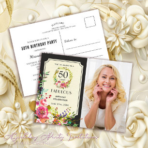 Elegant Floral 50 and Fabulous 50th Birthday Party Invitation Postcard