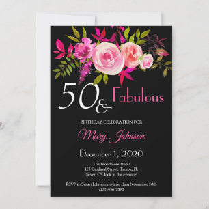 Elegant Floral 50 & Fabulous Birthday Invitation