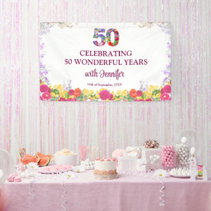 Elegant Floral 50th Birthday Party / 50 Years Banner