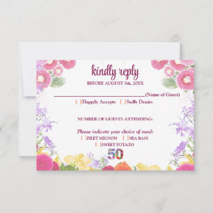 Elegant Floral 50th Birthday Party / 50 Years RSVP Card