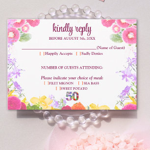 Elegant Floral 50th Birthday Party / 50 Years RSVP Card