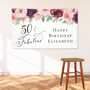 Elegant Floral 50th Birthday Party Banner