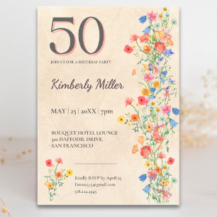 Elegant Floral 50th Birthday Party Invitation