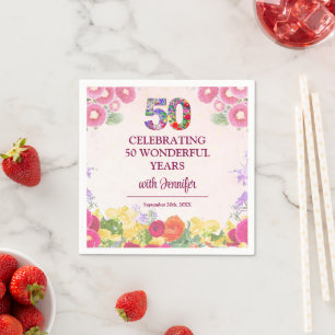 Elegant Floral 50th Birthday Party / Pastel 50 Napkin