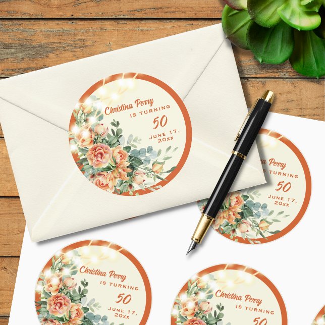 Elegant Floral 50th Birthday Sticker (Creator Uploaded)