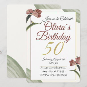 Elegant Floral 50th – Gold and Blush Flower Invitation