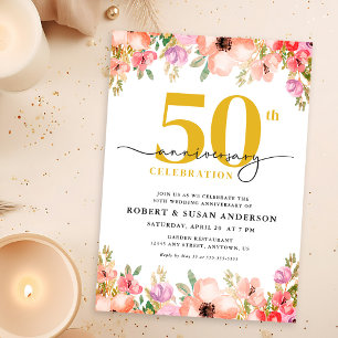 Elegant Floral 50th Wedding Anniversary Invitation