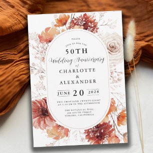 Elegant Floral 50th Wedding Anniversary Invitation