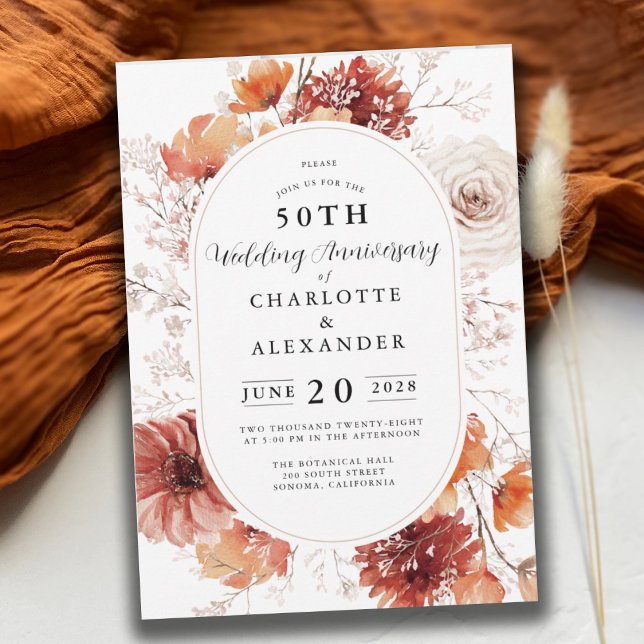 Elegant Floral 50th Wedding Anniversary Invitation (Creator Uploaded)
