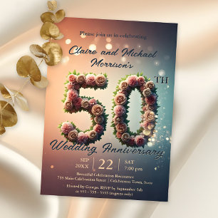Elegant Floral 50th Wedding Anniversary  Invitation