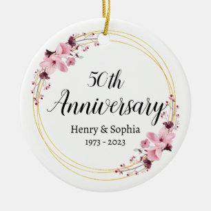 Elegant Floral 50th Wedding Anniversary Keepsake Ceramic Ornament