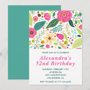 Elegant Floral 52nd birthday invitations Colourful