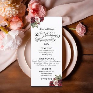 Elegant Floral 55th Wedding Anniversary Menu