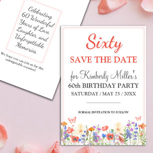 Elegant floral 60th birthday card 60 Save the date