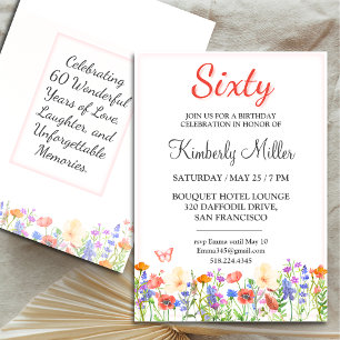 Elegant floral 60th birthday card flower 60 invite