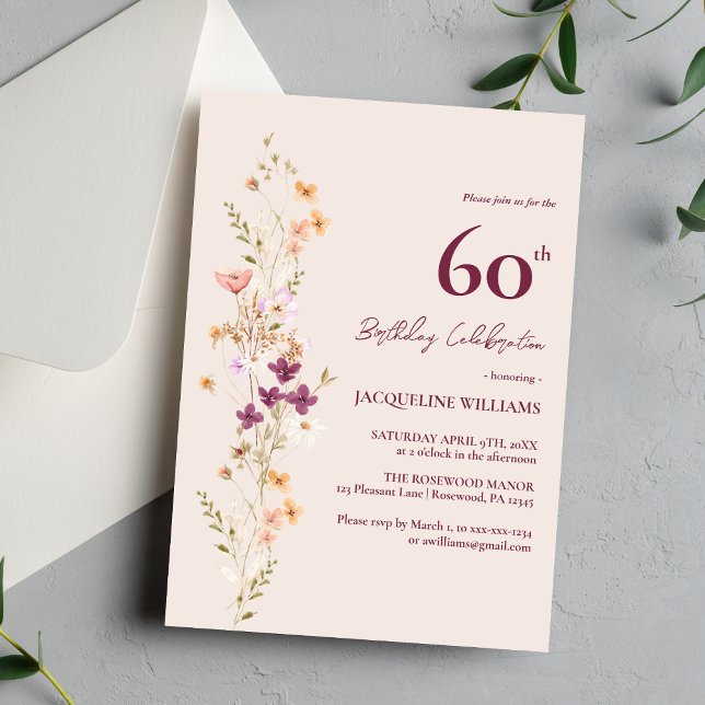 Elegant Floral 60th Birthday Invitation (Creator Uploaded)