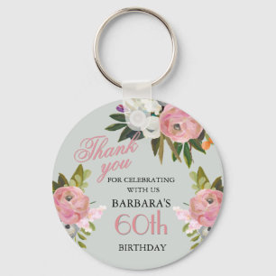 Elegant Floral 60th Birthday Party Favour Key Ring