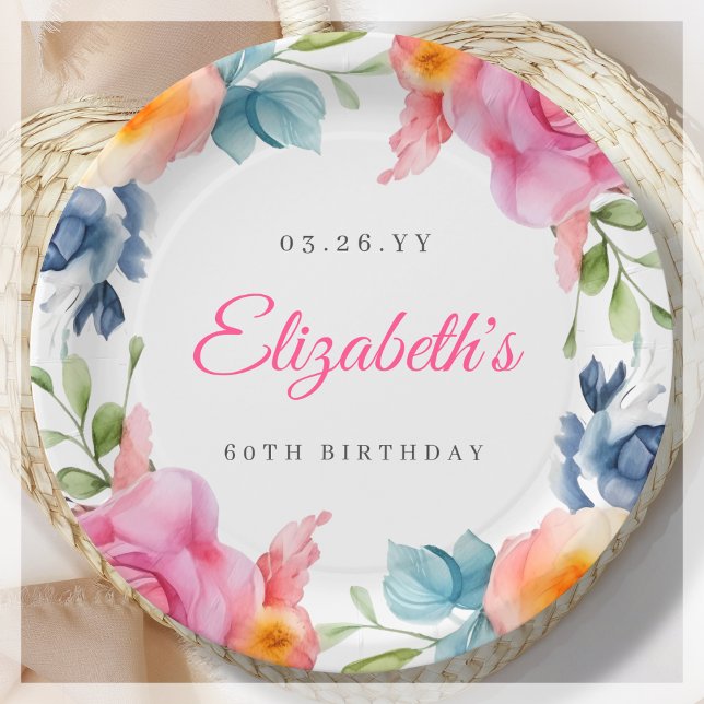 Elegant Floral 60th Birthday Party  Paper Plate (Creator Uploaded)