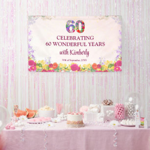 Elegant Floral 60th Birthday Party / Pastel 60 Banner