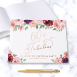 Elegant Floral 60th Birthday Party Rose Gold Guest Book<br><div class="desc">Elegant guest book for her 60th birthday party featuring rose gold foil,  "60 & Fabulous" in a chic calligraphy script and watercolor illustrations of burgundy red and blush pink florals. Customise with her name,  the party date and a title on the spine in classic serif typography.</div>