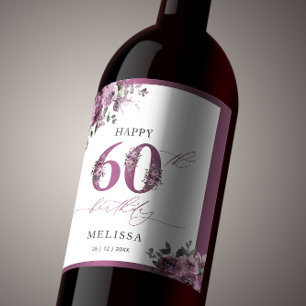 Elegant Floral 60th Birthday Party Wine Label