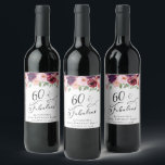 Elegant Floral 60th Birthday Party Wine Label<br><div class="desc">Elegant wine labels for her 60th birthday party that feature "60 & Fabulous" in a stylish script and watercolor bouquets of burgundy red,  blush pink and purple florals with light sage greenery. Personalise with her name and the party date.</div>