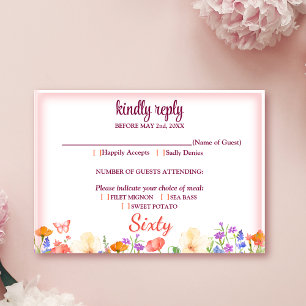 Elegant floral 60th birthday RSVP card 60 flowers