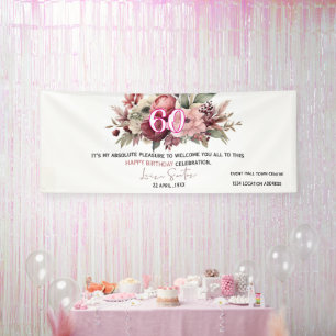 Elegant Floral 60th Happy Birthday Banner