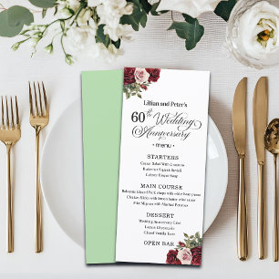 Elegant Floral 60th Wedding Anniversary Menu