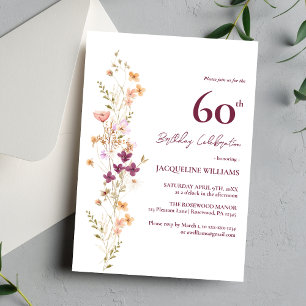 Elegant Floral 60th Wildflower Boho Birthday Invitation