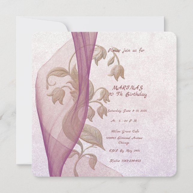 Elegant floral 70 th birthday invitation card  (Front)