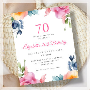 Elegant Floral 70th Birthday Budget Invitation