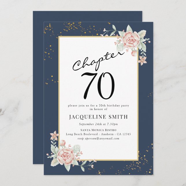 Elegant Floral 70th birthday Invitation (Front/Back)