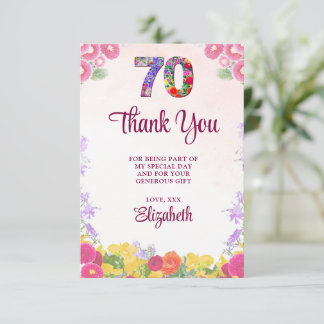Elegant Floral 70th Birthday Party / 70 Years Thank You Card