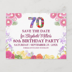 Elegant Floral 70th Birthday Party Announcement Postcard