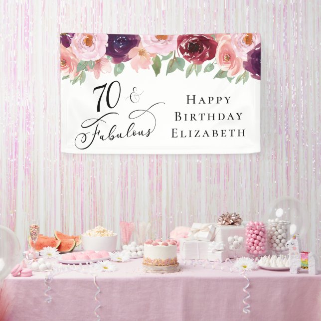 Elegant Floral 70th Birthday Party Banner (Party)