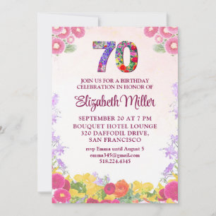 Elegant Floral 70th Birthday Party Celebration Invitation