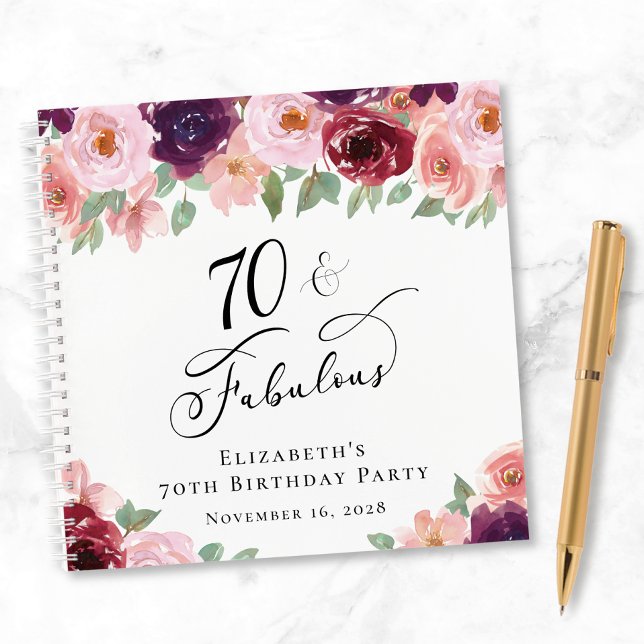 Elegant Floral 70th Birthday Party Guest Book (Creator Uploaded)