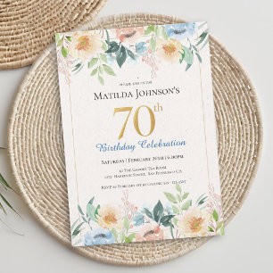 Elegant Floral 70th Birthday Party Invitation
