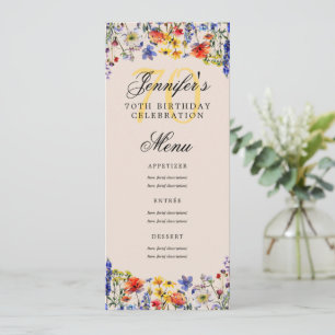 Elegant Floral 70th Birthday Party Menu Champagne Invitation