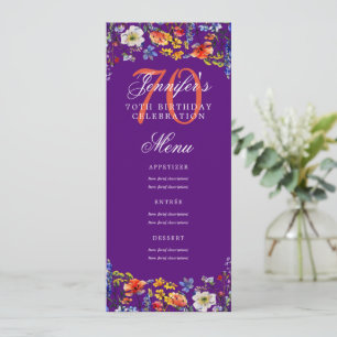 Elegant Floral 70th Birthday Party Menu Purple  Invitation