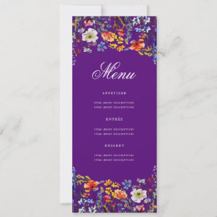 Elegant Floral 70th Birthday Party Menu Purple Invitation