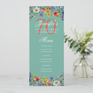 Elegant Floral 70th Birthday Party Menu Teal Invitation
